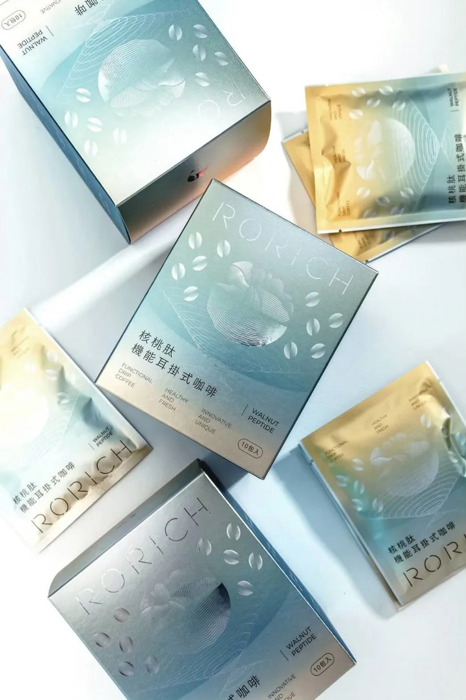 核桃肽機能耳掛咖啡的盒裝與耳掛包